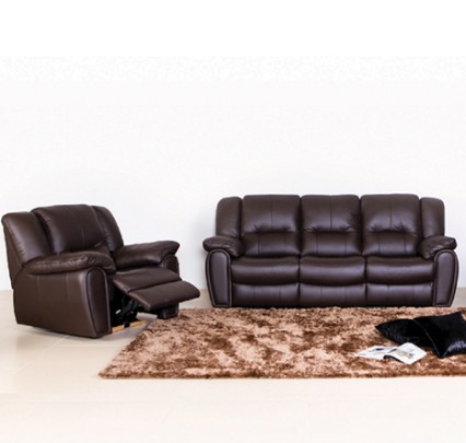 sofa kulit 3 Seater + 1 Seater dengan manual recliner | Gratis Meja Kopi  